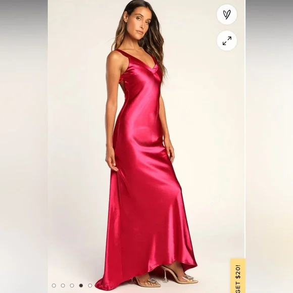 Lulu's Magenta Satin Maxi Dress - Picture 4 of 8